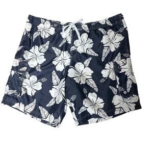 Swim Trunks OP Mens 2XL Hawaiian Print Navy White Holiday Vacation 44-46